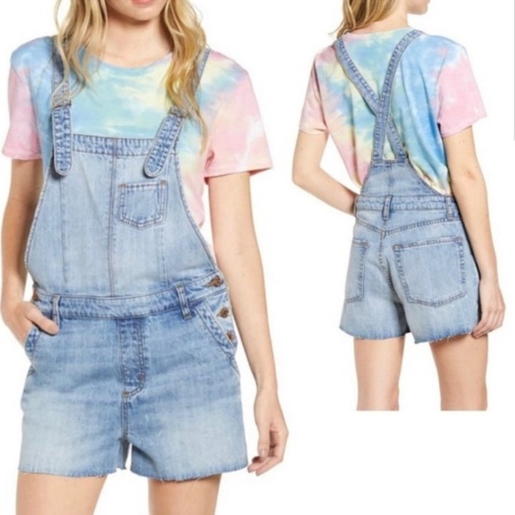 Aritzia STS BLUE Denim Shorts Overalls Light Blue Wash Size 25 - Picture 1 of 9